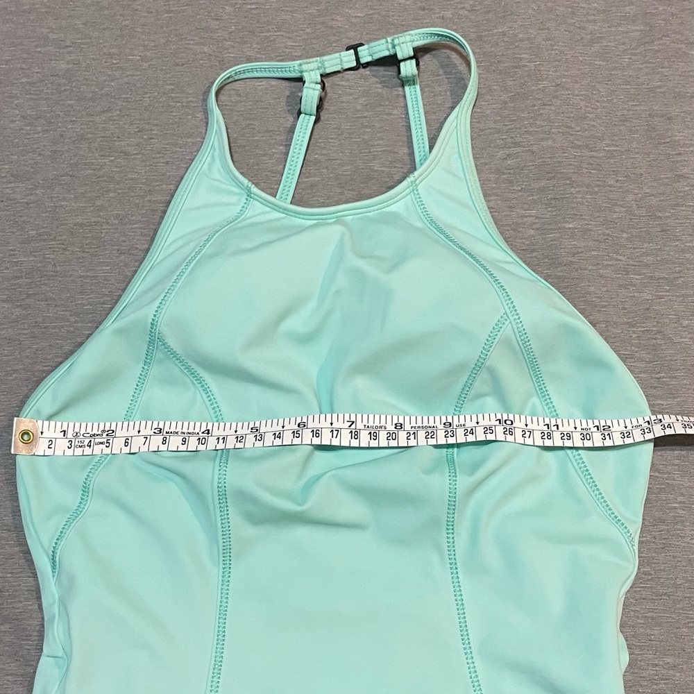 Zella Teal One Piece Swimsuit Small High Neck Crossback Athletic Shelf Bra - Picture 11 of 15